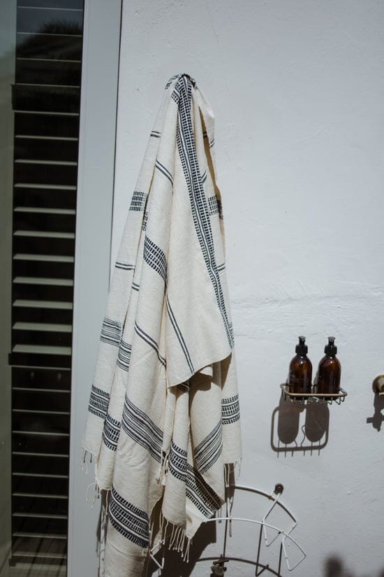 Ecru Adwa Woven Bath Towel - Navy Bathroom Accessories Ecru