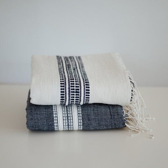 Ecru Adwa Woven Bath Towel - Navy Bathroom Accessories Ecru