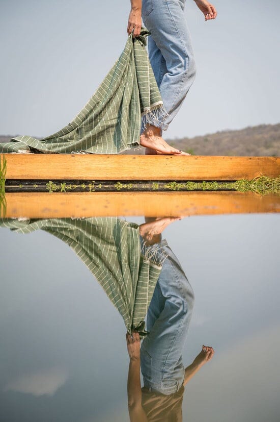 Ecru Pinstripe Woven Bath Towel - Go Green Bathroom Accessories Ecru