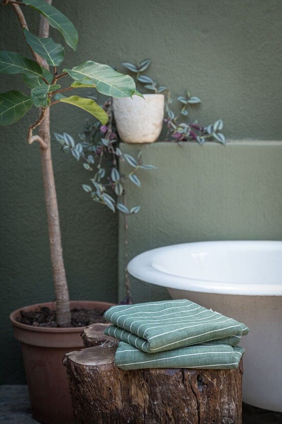Ecru Pinstripe Woven Bath Towel - Go Green Bathroom Accessories Ecru