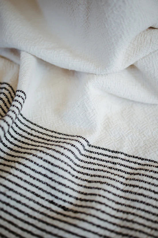 Ecru Skaap Woven Throw - Charcoal Afghans & Throws Ecru