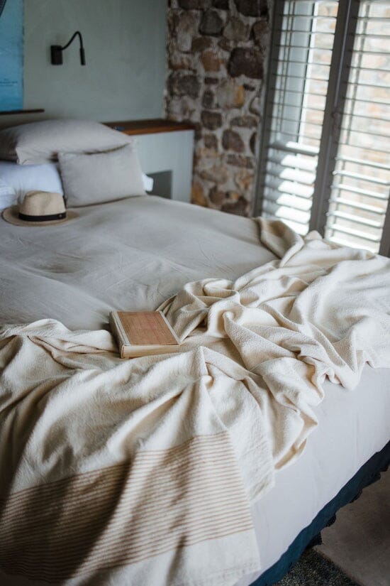 Ecru Skaap Woven Throw - Charcoal Afghans & Throws Ecru