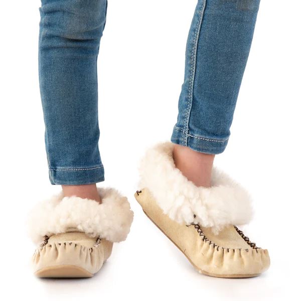 Groundcover Kids Sheepskin Moccasins - Beige Slippers Groundcover 