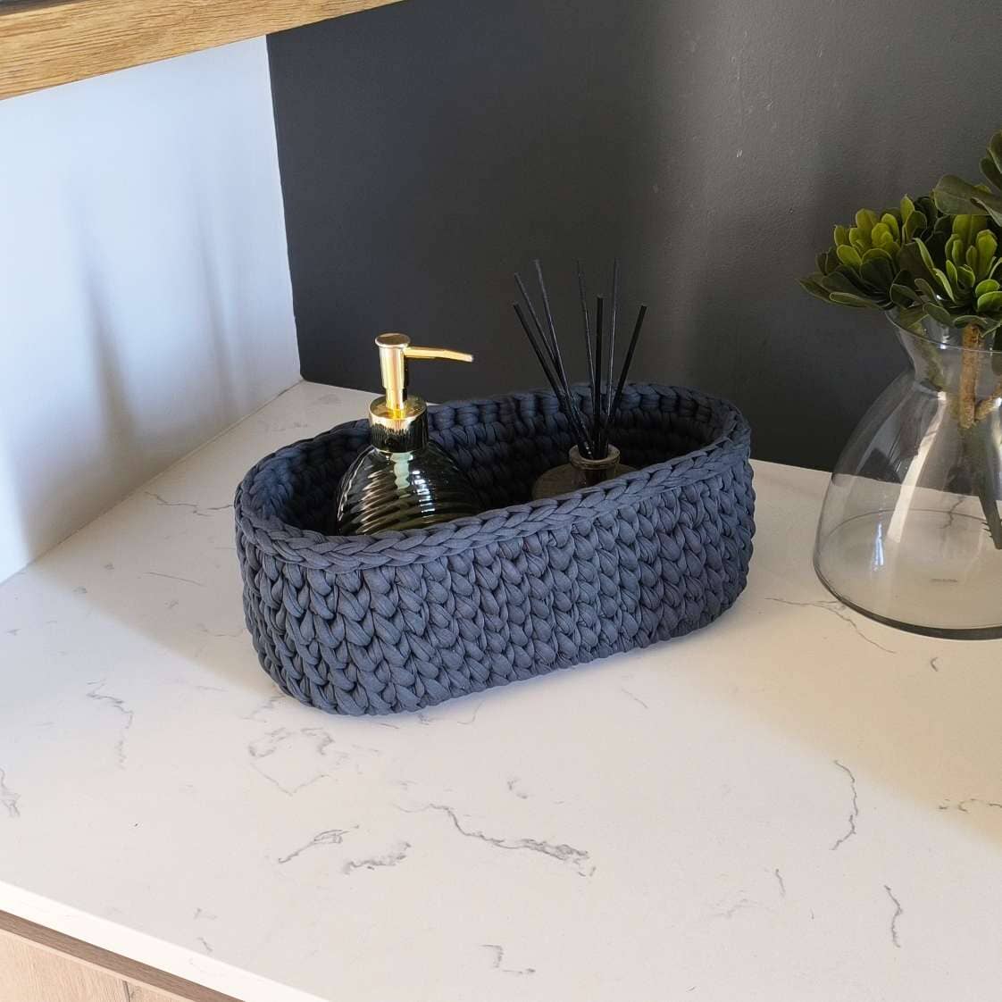 MBA Cotton Crochet Oval Basket - Charcoal Tableware Made by Artisans