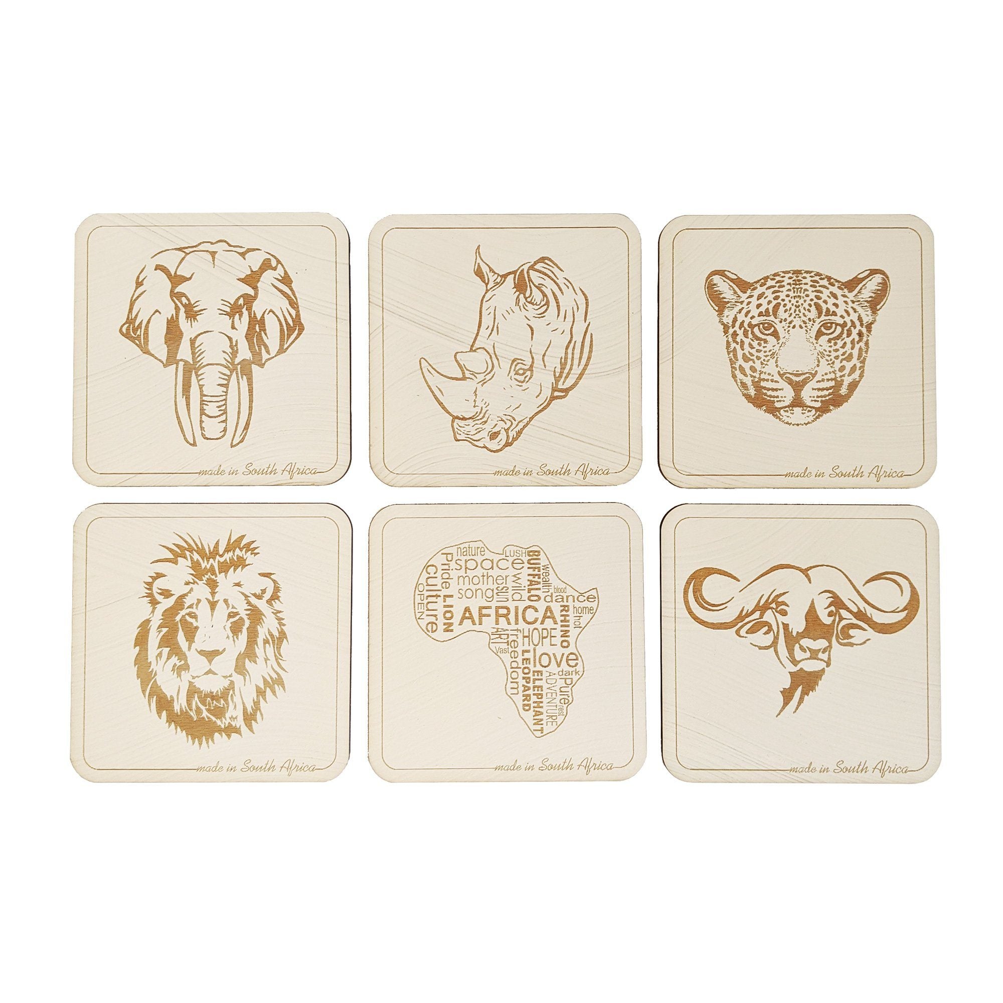 Cape Lasercut African Big-5 Coaster Set Tableware Cape Lasercut