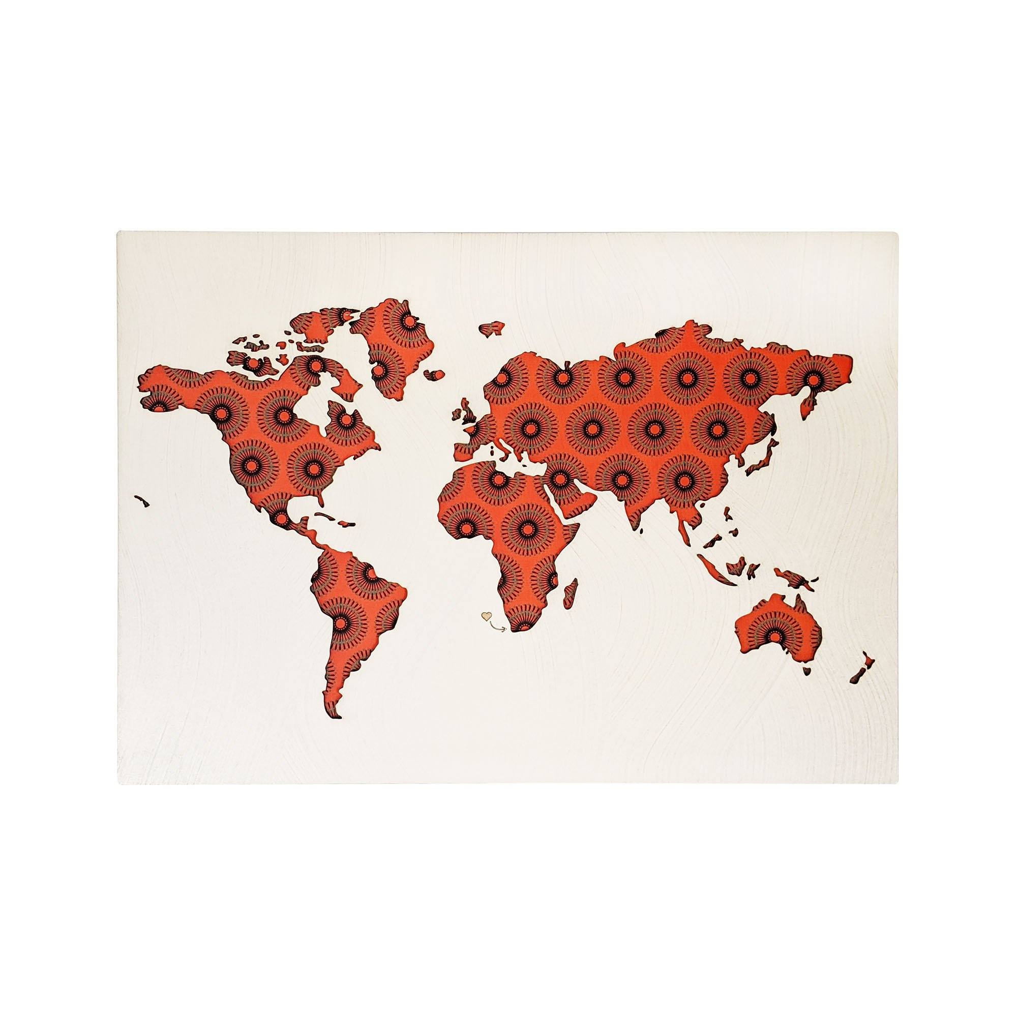 Cape Lasercut Medium World Map Shweshwe Fabric Wall Decor Wall Décor & Art Cape Lasercut
