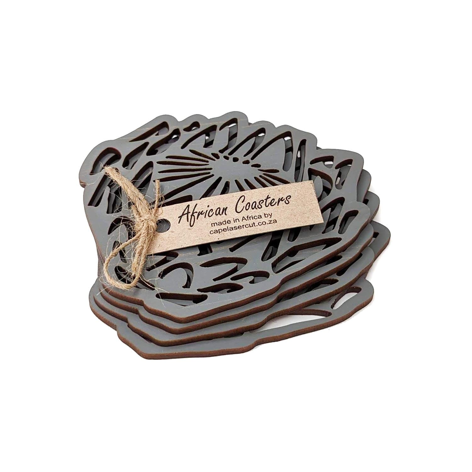 Cape Lasercut Protea Coaster Sets Tableware Cape Lasercut charcoal