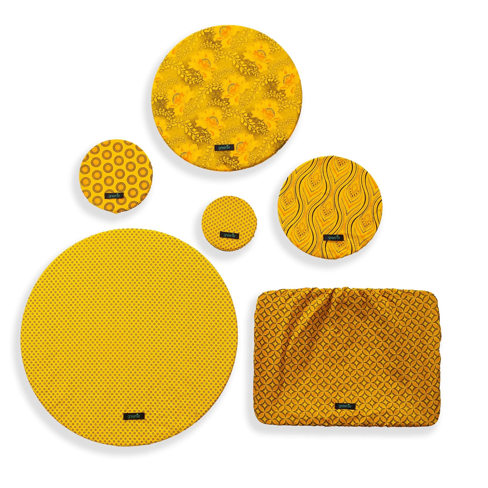 Greenie Food Covers Shweshwe Set of 6 Food Storage Greenie Yellow