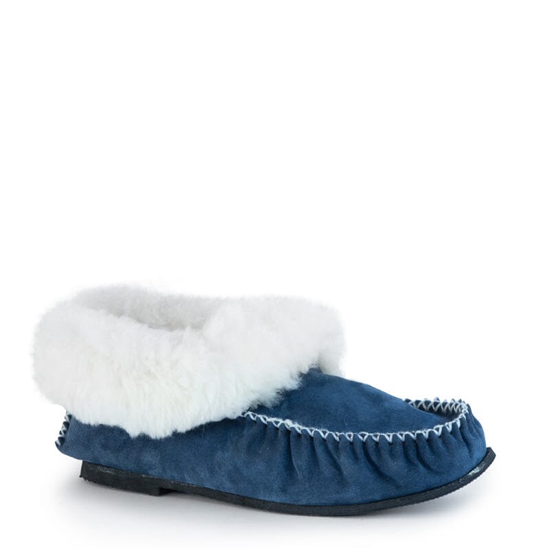 Groundcover Navy Sheepskin & Wool Moccasin Slippers Slippers Groundcover 