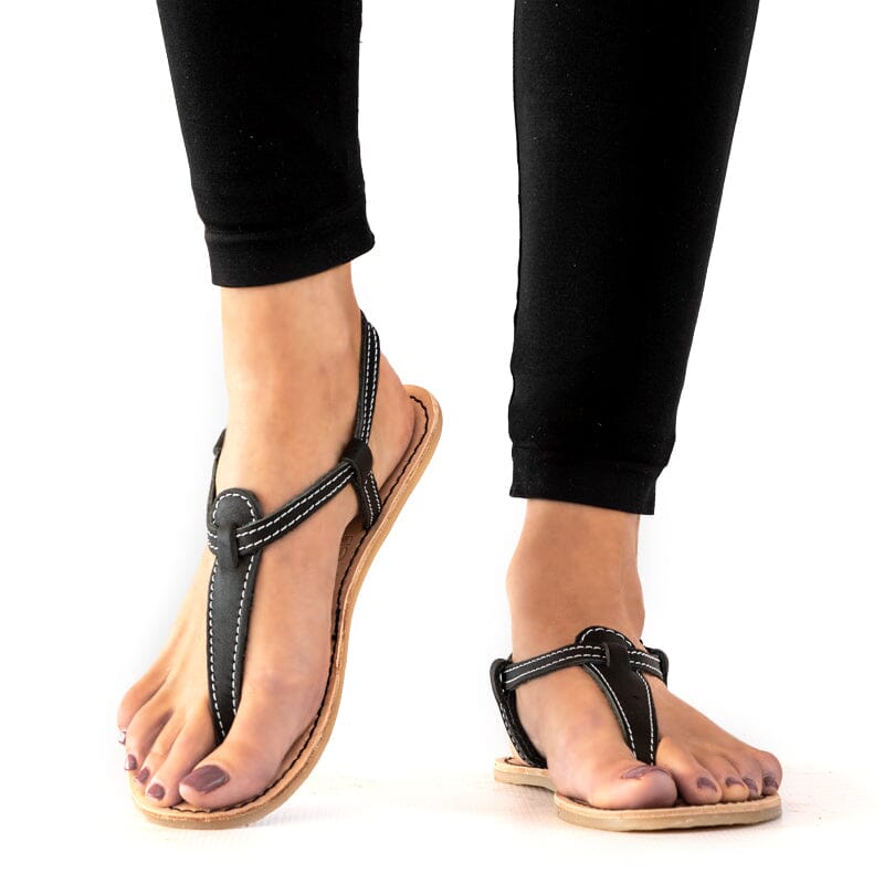 Groundcover Ladies Kate Leather Sandal Black Made by Artisans