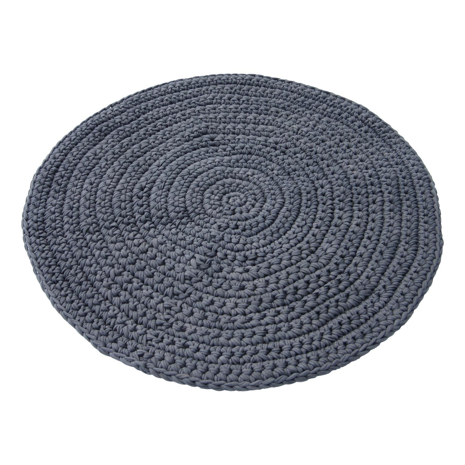 H18 Cotton Crochet Round Mats Rugs & Mats H18 Foundation Charcoal 80cm 