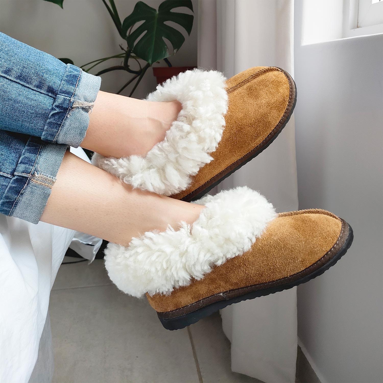 Karu Cosy Caramel Brown Sheepskin & Wool Slippers Slippers Karu Slippers 