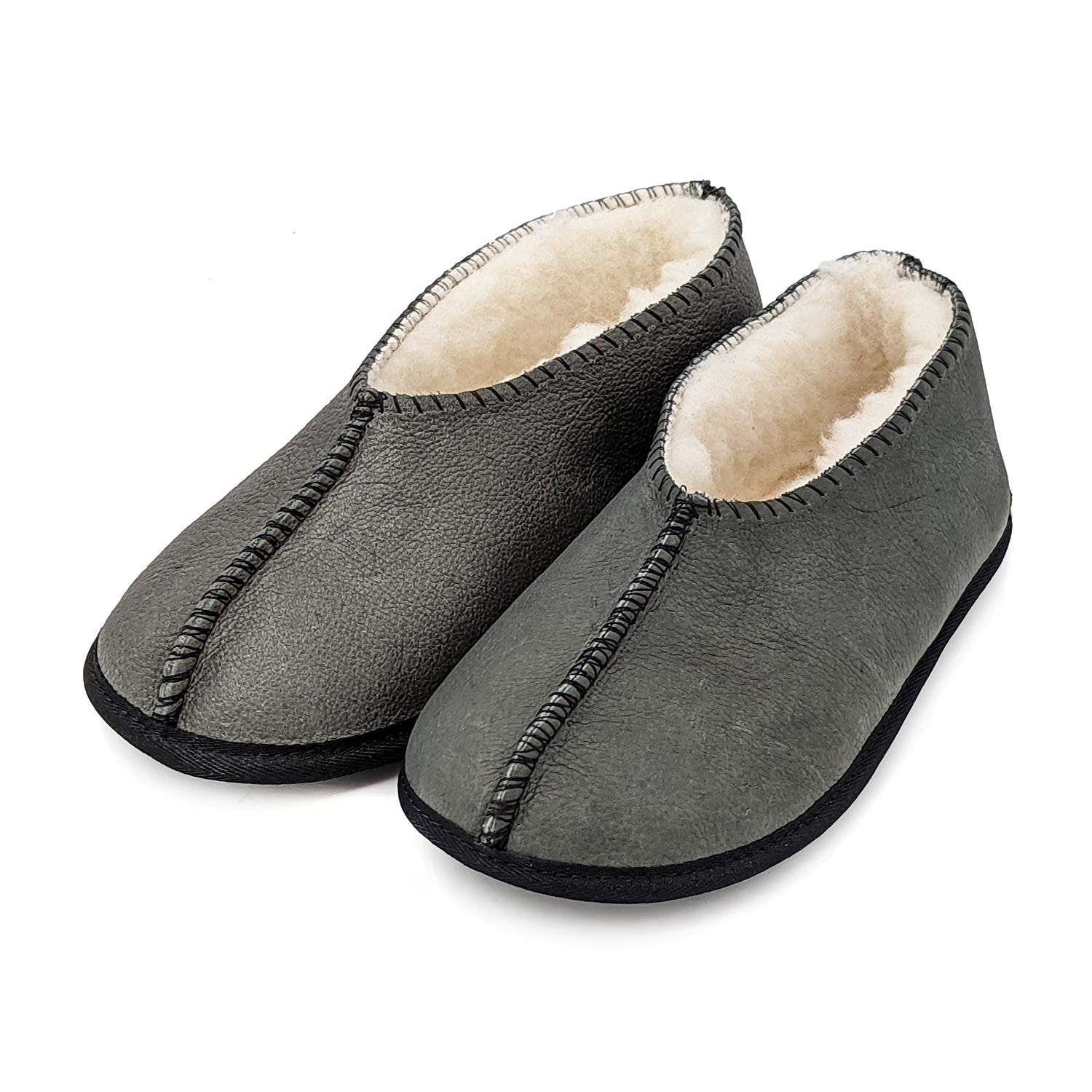 Karu Shloffy Charcoal Leather & Wool Soft-Sole Slippers Slippers Karu Slippers 