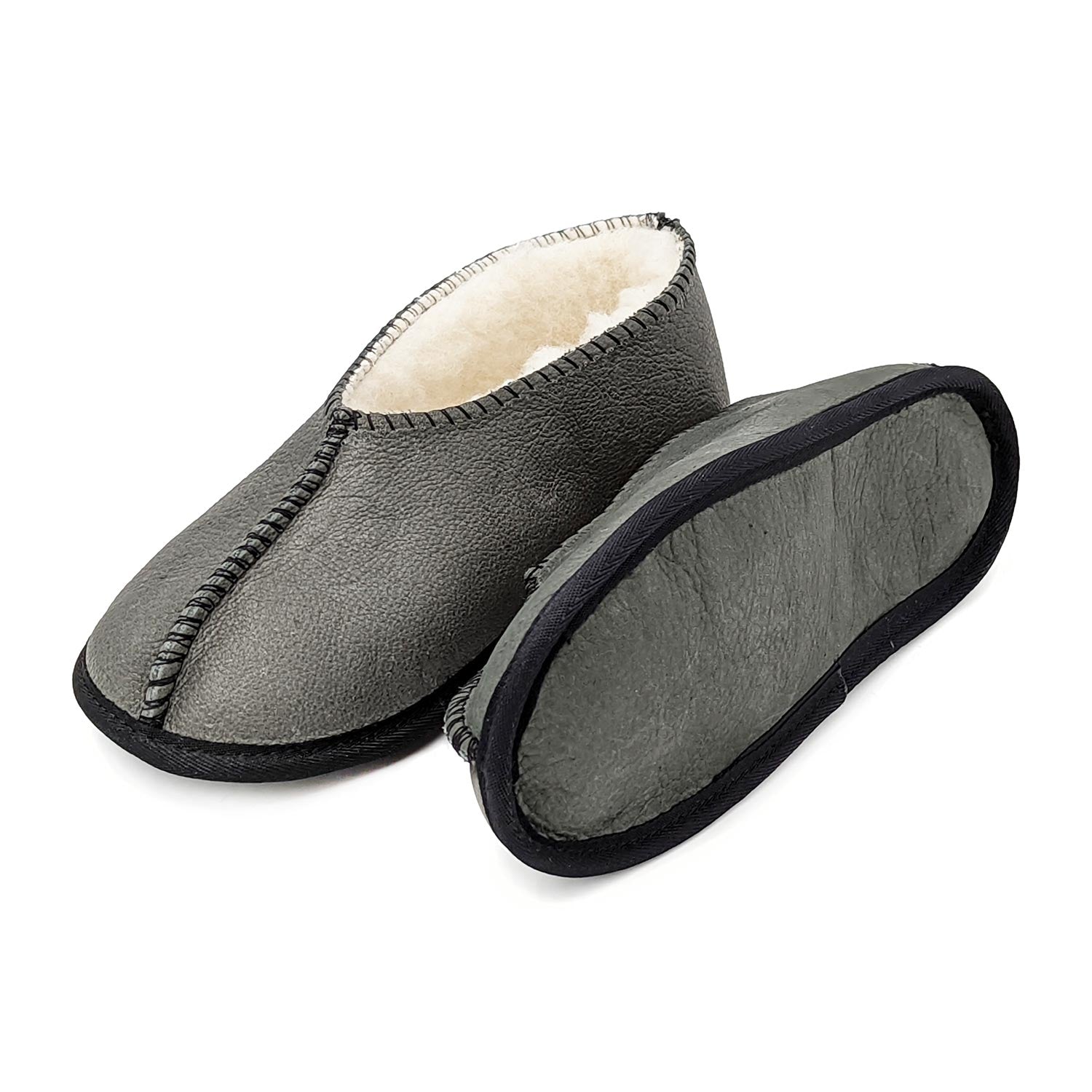 Karu Shloffy Charcoal Leather & Wool Soft-Sole Slippers Slippers Karu Slippers 