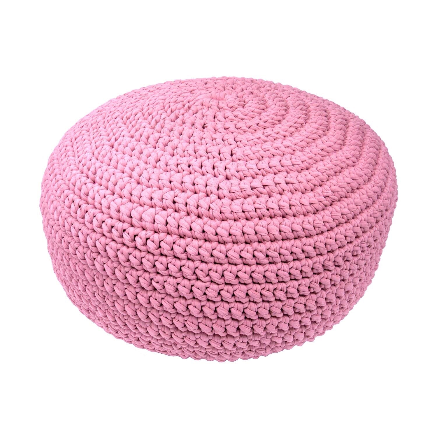 Made by Artisans Candy Pink Cotton Crochet Floor Pebble Ottomans & Floor Pebbles Made by Artisans 