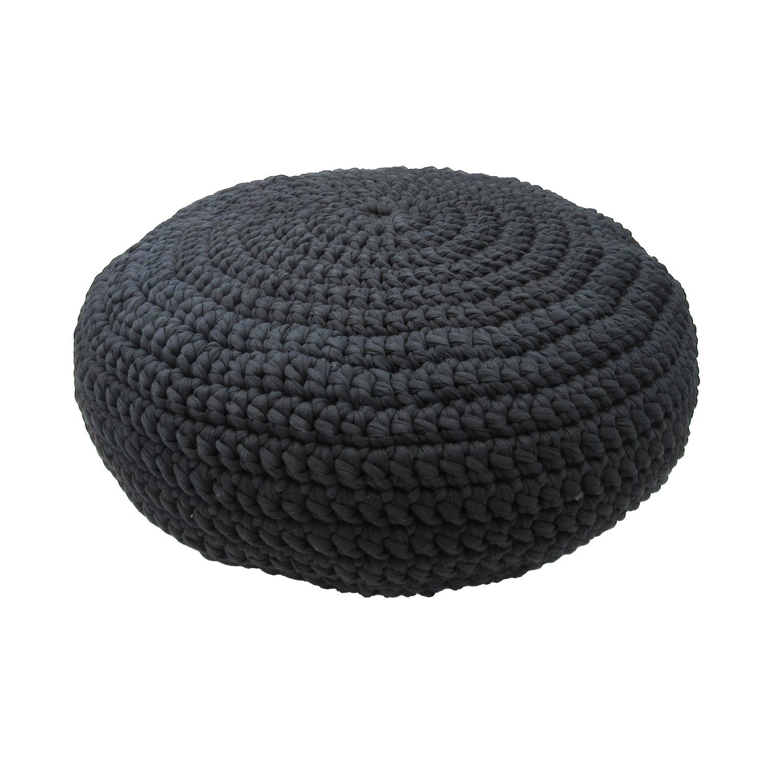 Made by Artisans Black Cotton Crochet Floor Pebble Ottomans & Floor Pebbles Made by Artisans 