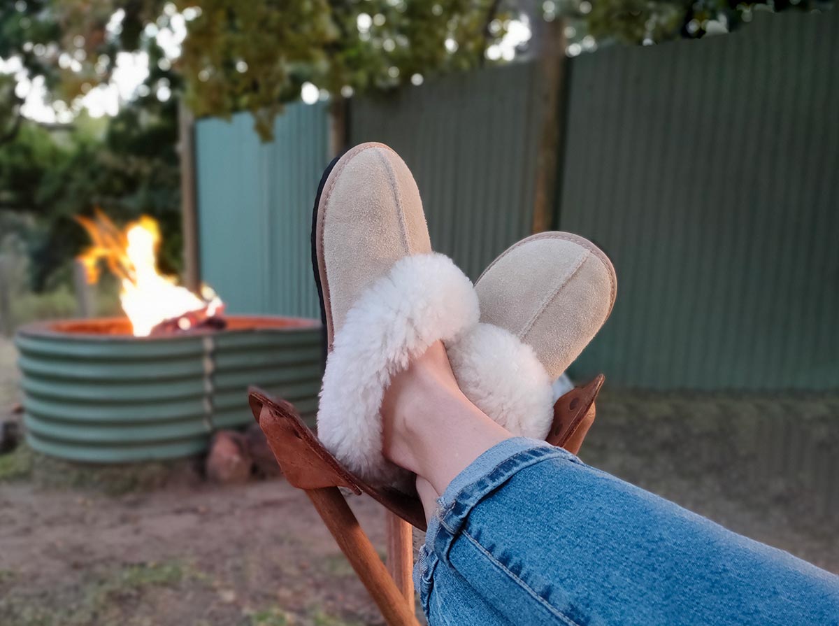 Kick off your shoes with our sheepskin and wool slippers