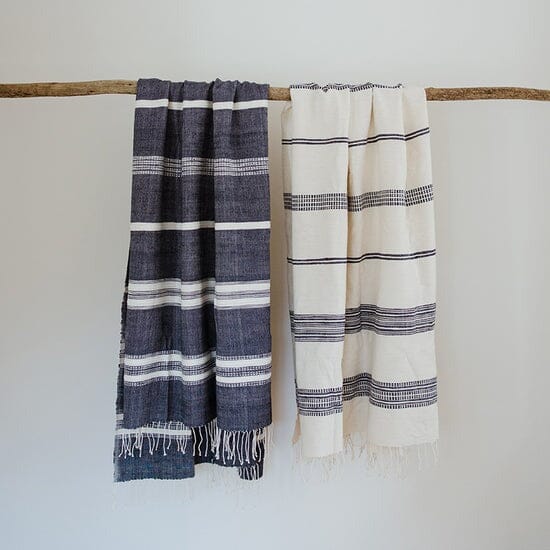 Ecru Adwa Woven Bath Towel - Navy Bathroom Accessories Ecru 