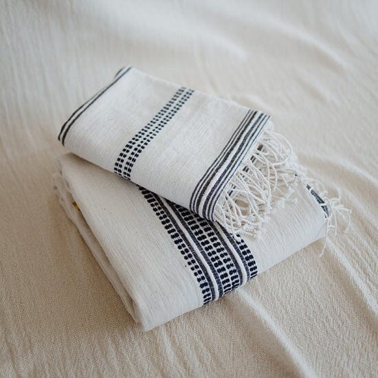 Ecru Adwa Woven Hand Towel - Navy Bathroom Accessories Ecru 