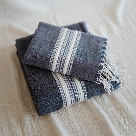 Ecru Adwa Woven Hand Towel - Navy Bathroom Accessories Ecru 