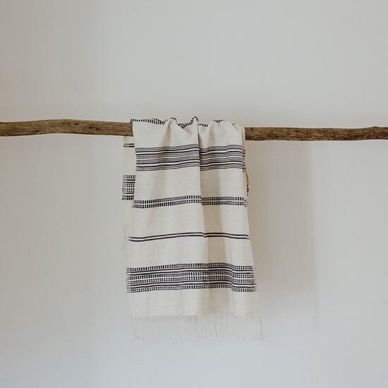 Ecru Adwa Woven Hand Towel - Navy Bathroom Accessories Ecru natural/navy 