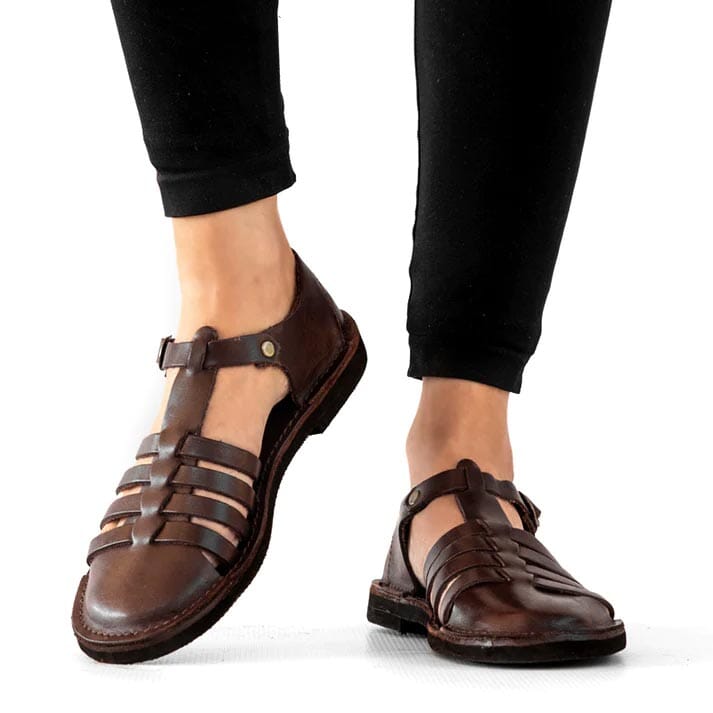 Groundcover Grandpa Ladies Brown Leather Sandal Sandals Groundcover 