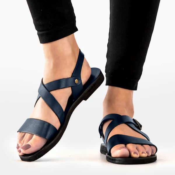 Groundcover Ladies Broad Strap Leather Sandal - Navy Sandals Groundcover 