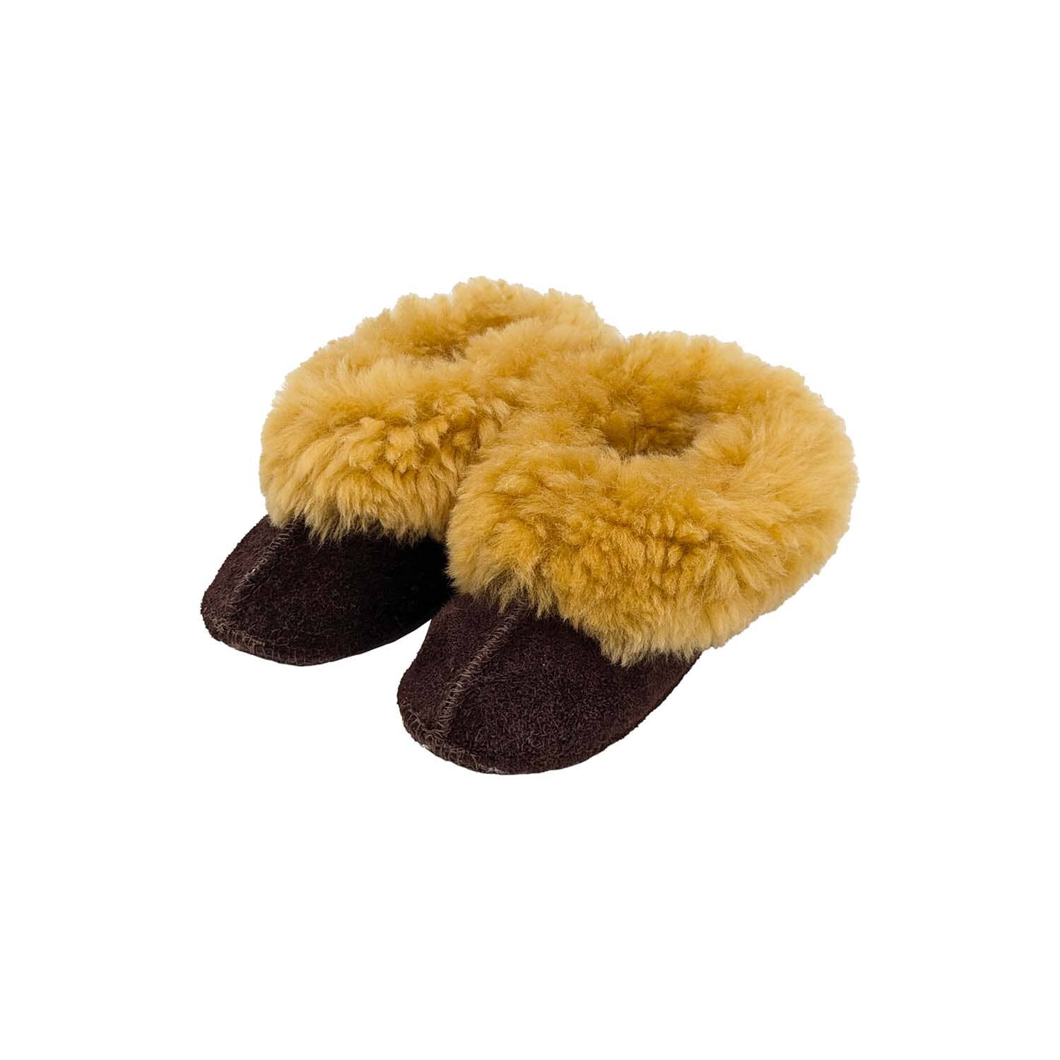 Karu Baby Cosy Sheepskin Slippers - Choc/Gold Slippers Karu Slippers 