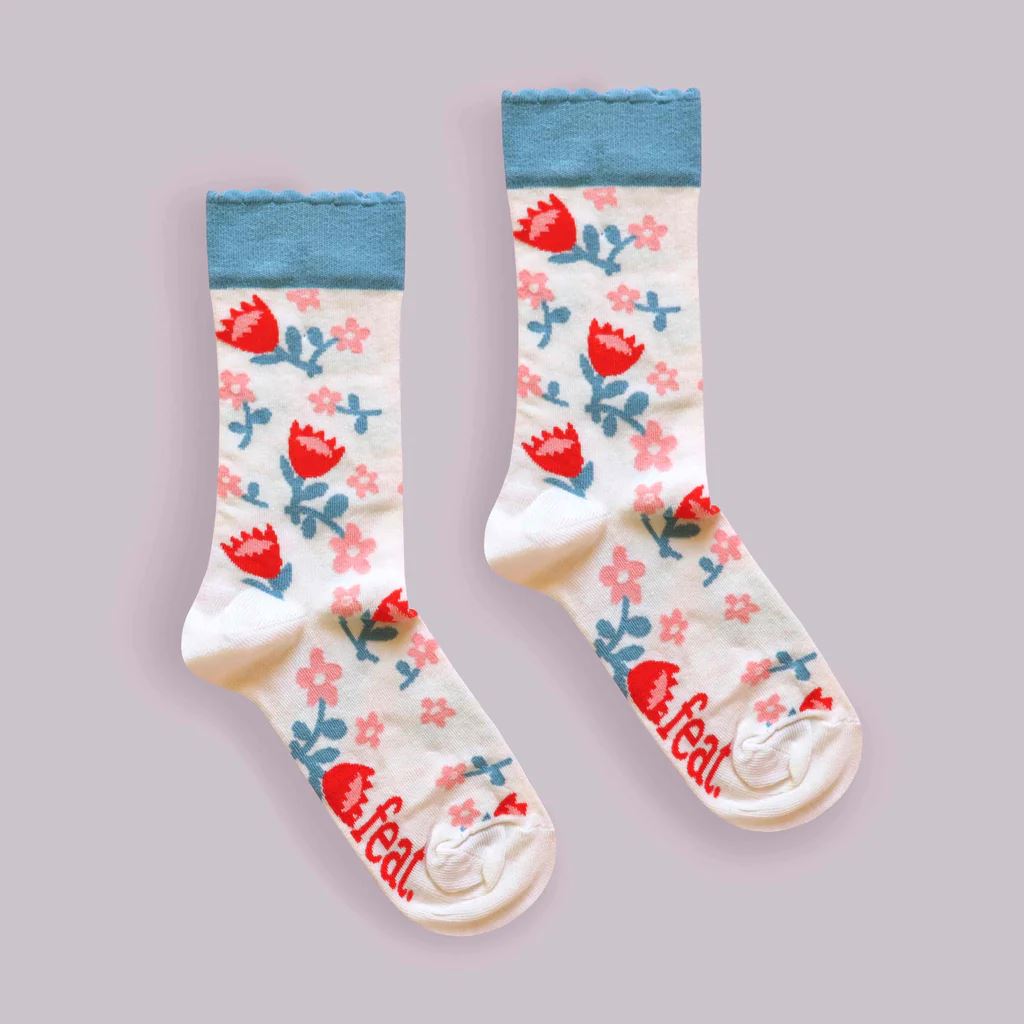 FEAT Ladies’ Cream Protea Frill socks Socks & Tights FEAT Sock Co. 