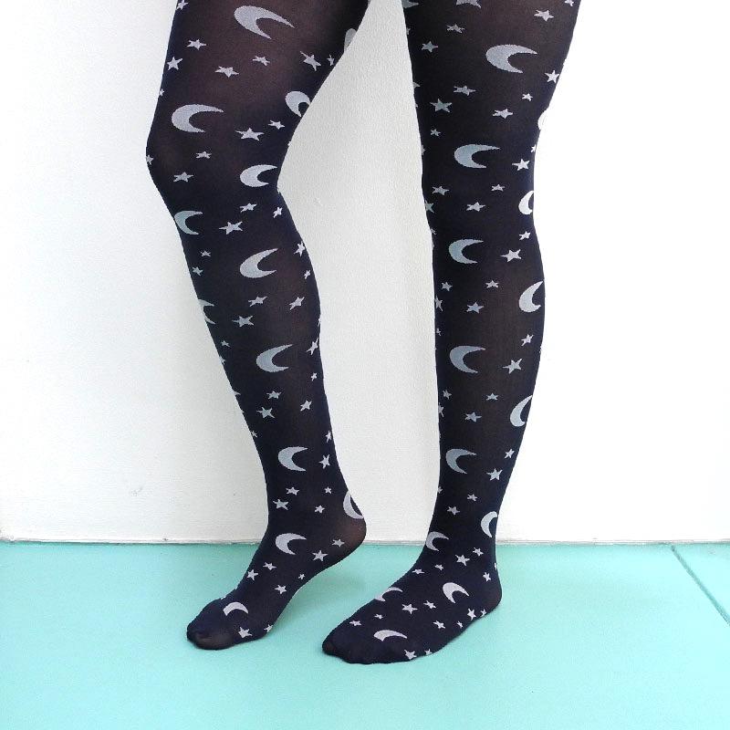 FEAT Sock Co. Ladies' Moons & Stars Opaque Tights clothing & accessories FEAT Sock Co.