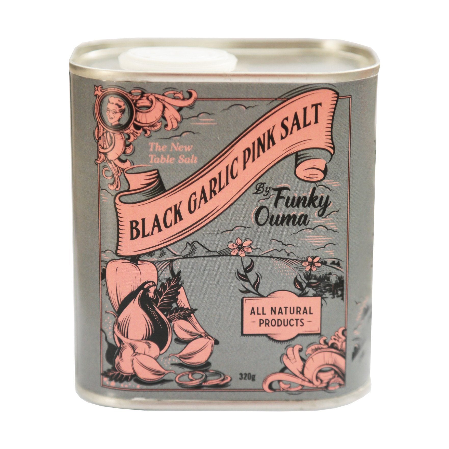 Funky Ouma Black Garlic Himalayan Salt Tin 250ml Salts, Herbs & Spices Funky Ouma 