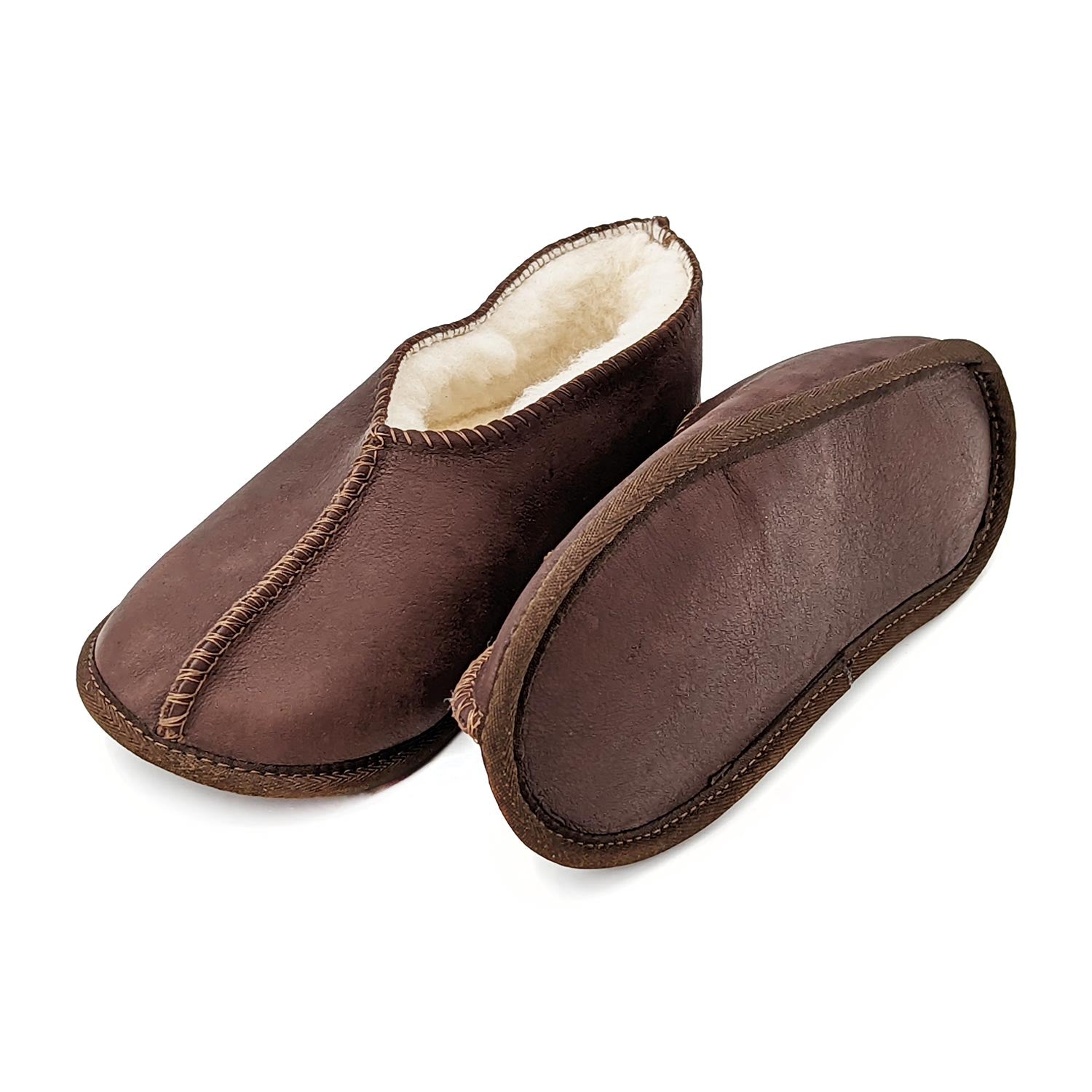 Karu Schloffy Choc Brown Leather & Wool Soft Sole Slippers Slippers Karu Slippers