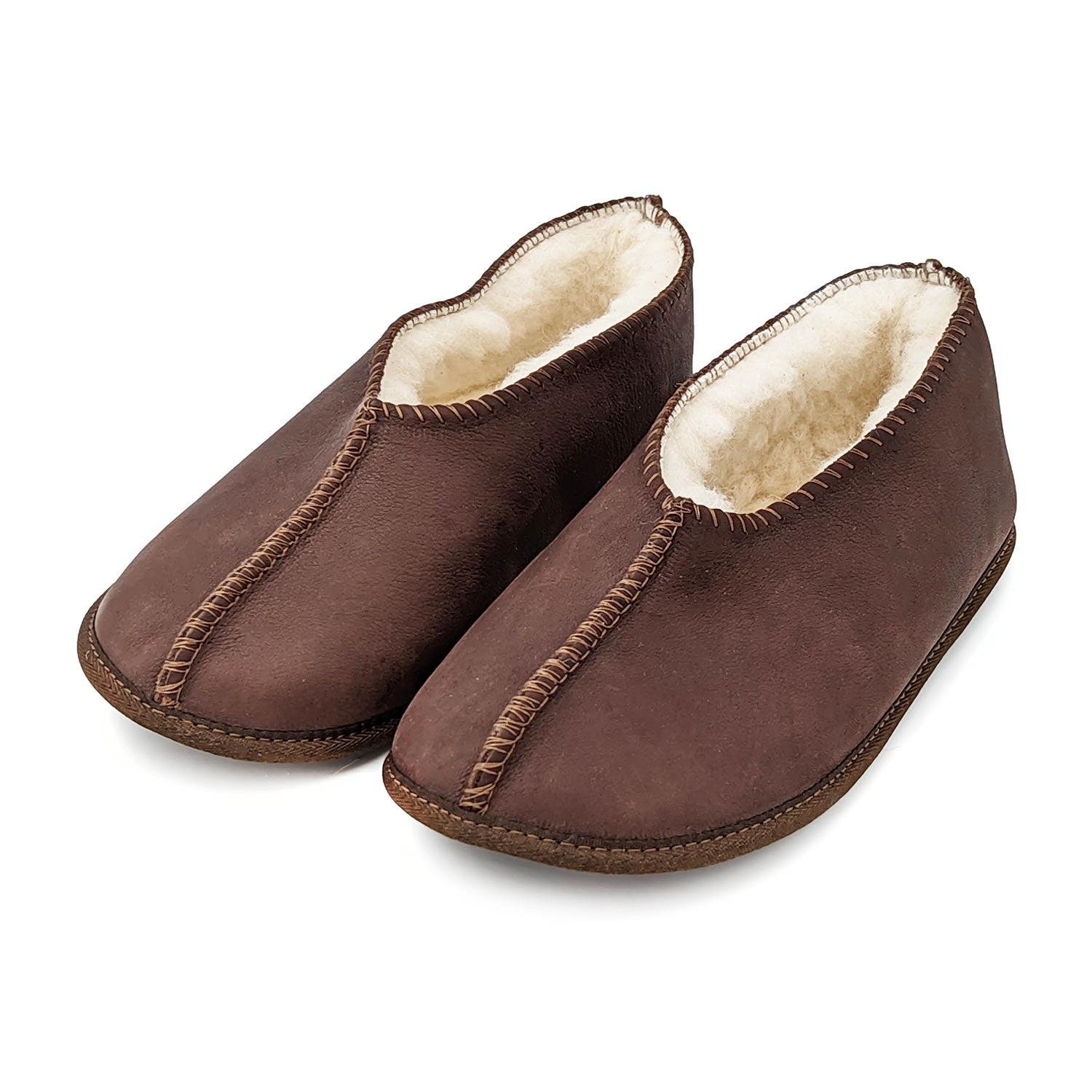 Karu Schloffy Choc Brown Leather & Wool Soft Sole Slippers Slippers Karu Slippers