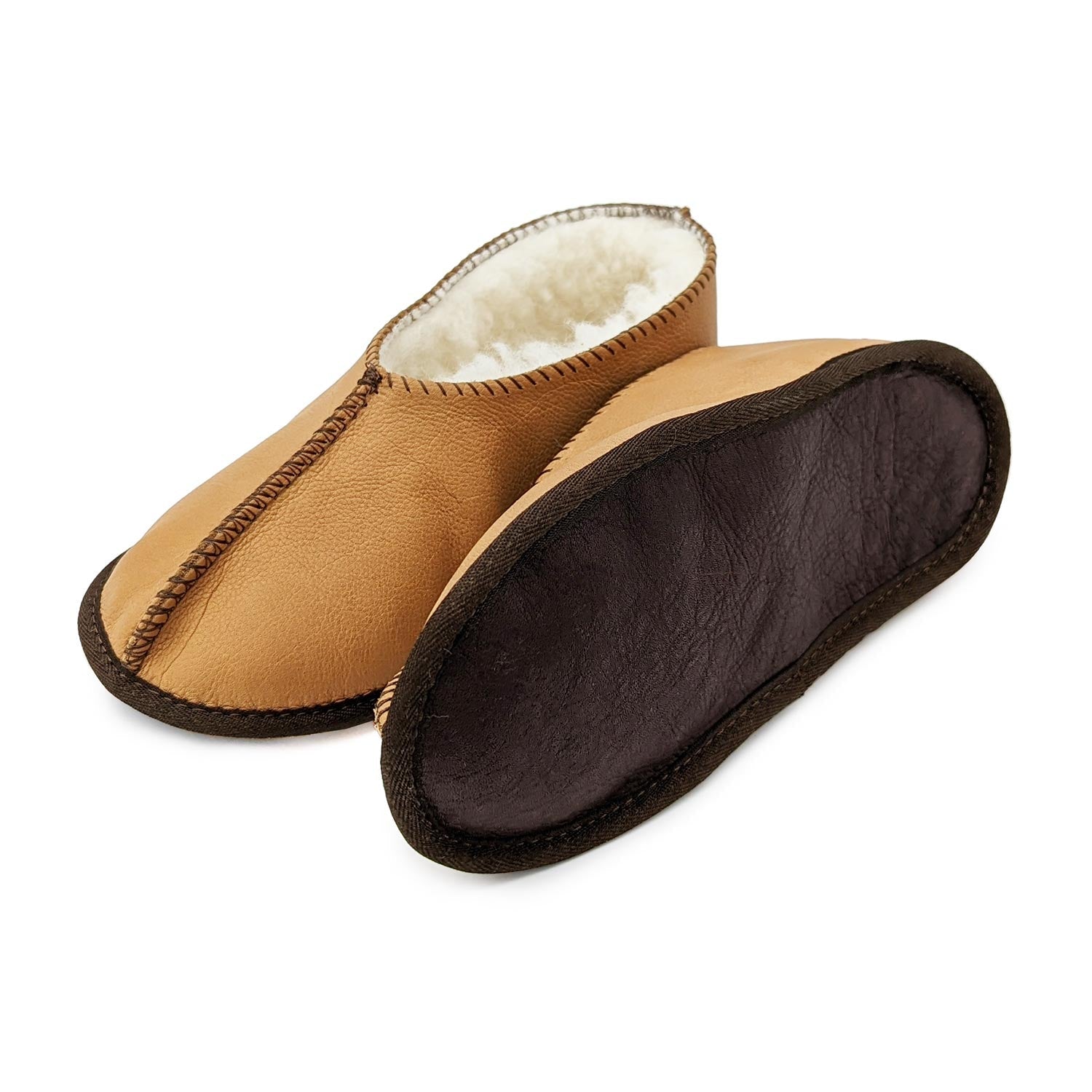 Karu Shloffy Caramel Brown Leather & Wool Soft-Sole Slippers Slippers Karu Slippers
