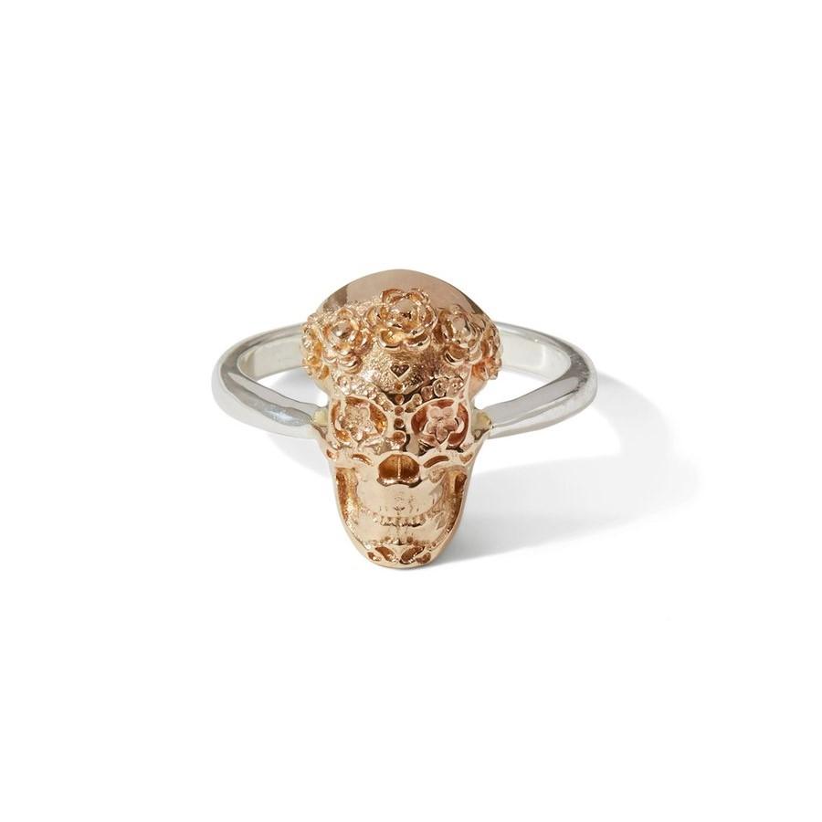 Katmeleon Sugar Skull Sterling Silver Ring Jewellery Katmeleon Jewellery XS (G-I1/2) bronze & silver 