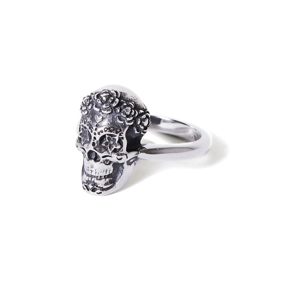 Katmeleon Sugar Skull Sterling Silver Ring Jewellery Katmeleon Jewellery XS (G-I1/2) sterling silver 