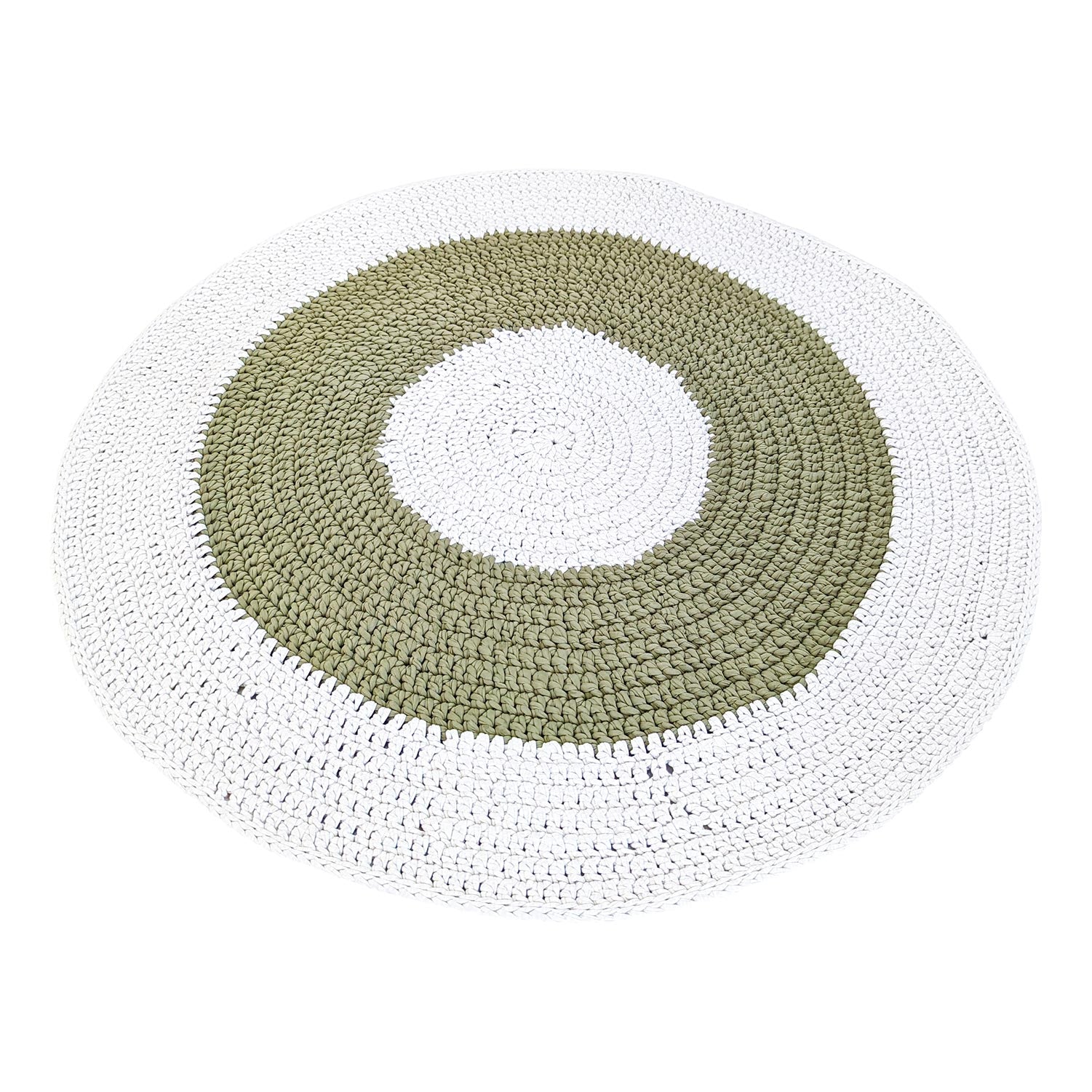 Made by Artisans Cotton Crochet Round Two-Tone Mats Rugs & Mats Made by Artisans 1.3m Grey-Olive Green