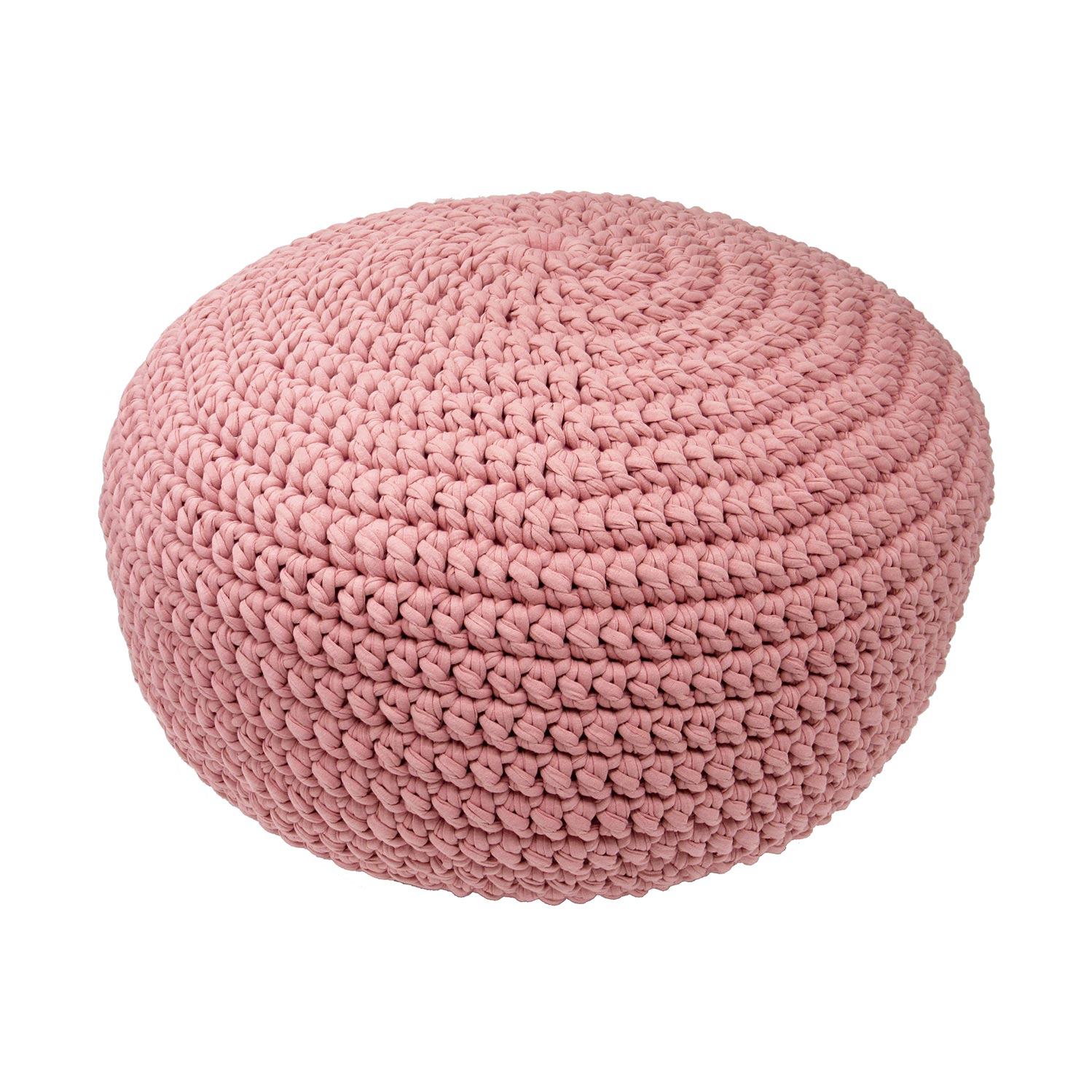 Made by Artisans Dusty Pink Cotton Crochet Floor Pebble Ottomans & Floor Pebbles Made by Artisans 