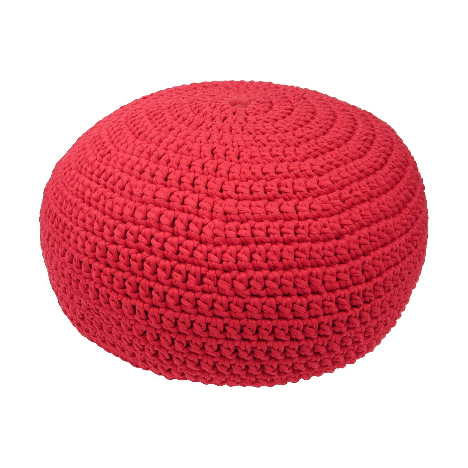 Made by Artisans Red Cotton Crochet Floor Pebble Ottomans & Floor Pebbles Made by Artisans 