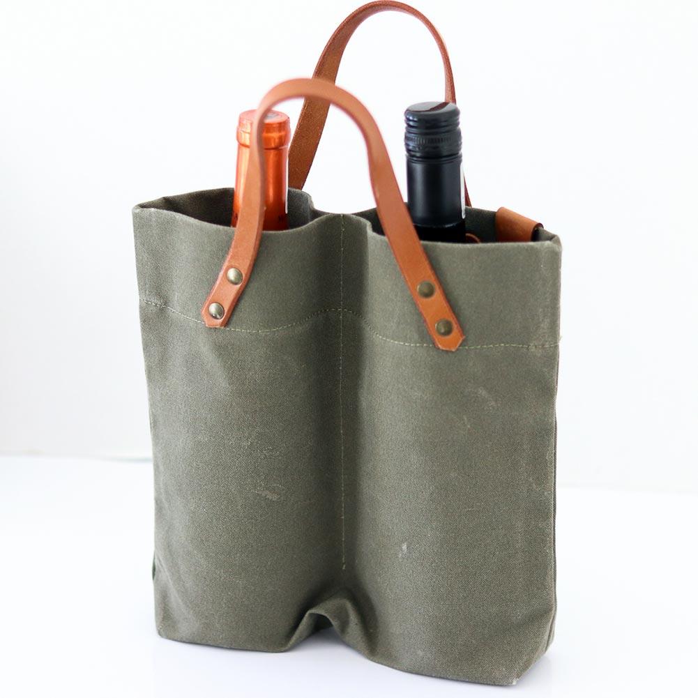 PdJ Canvas & Leather Double Wine Carrier Bag Bags & Handbags Pieter de Jager 
