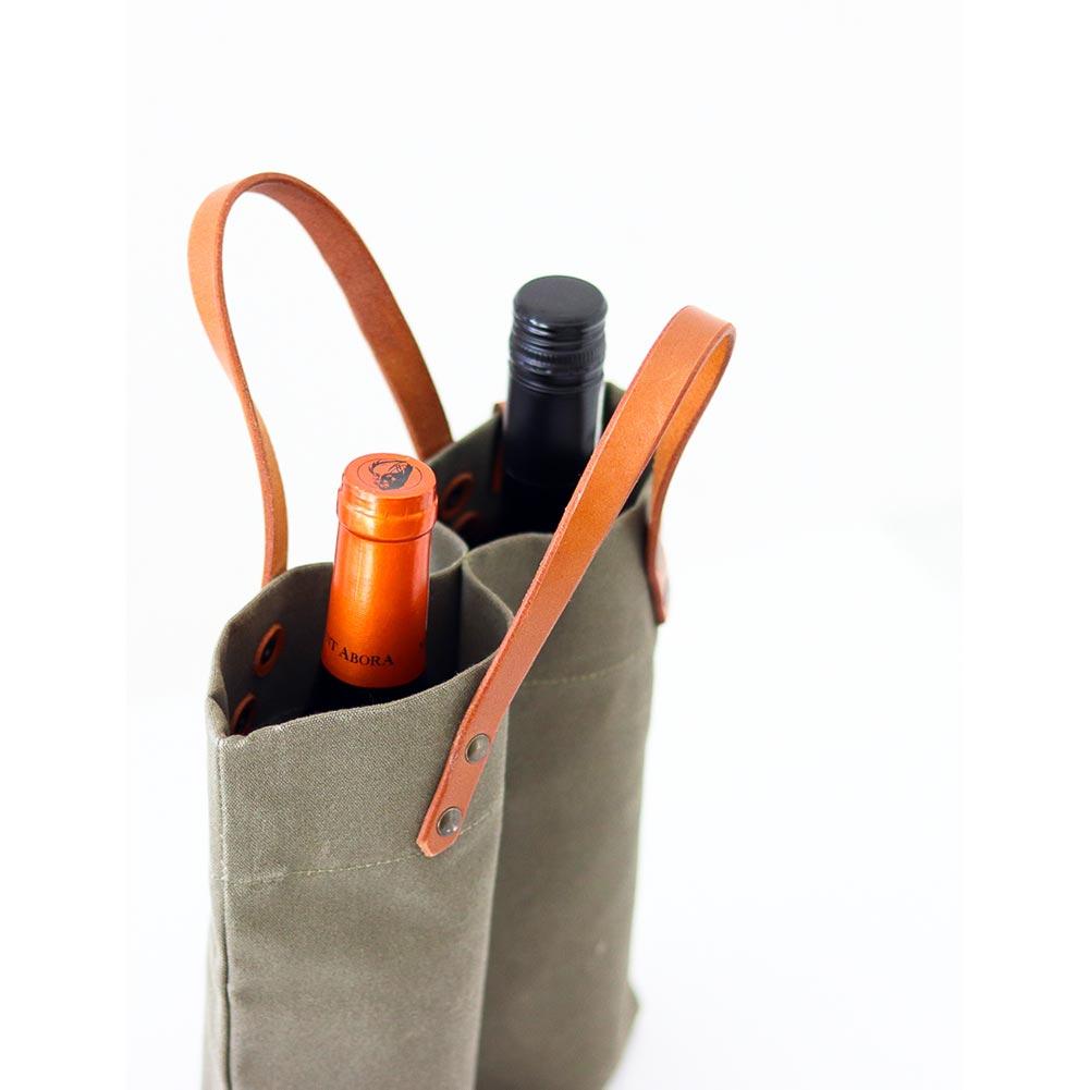 PdJ Canvas & Leather Double Wine Carrier Bag Bags & Handbags Pieter de Jager 