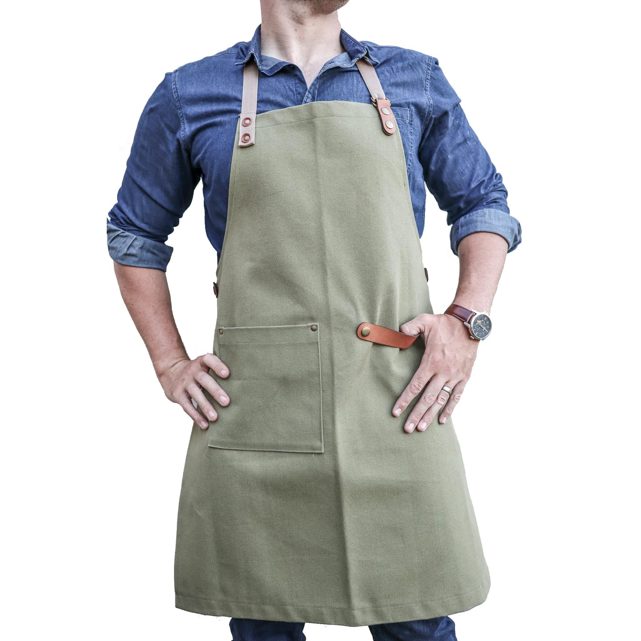 PdJ Cotton Canvas & Leather Aprons clothing & accessories Pieter de Jager Olive Green