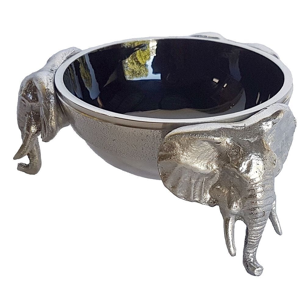 Zawadi 'Elephant' Round Snack Bowl Pewter & Aluminium Zawadi Black