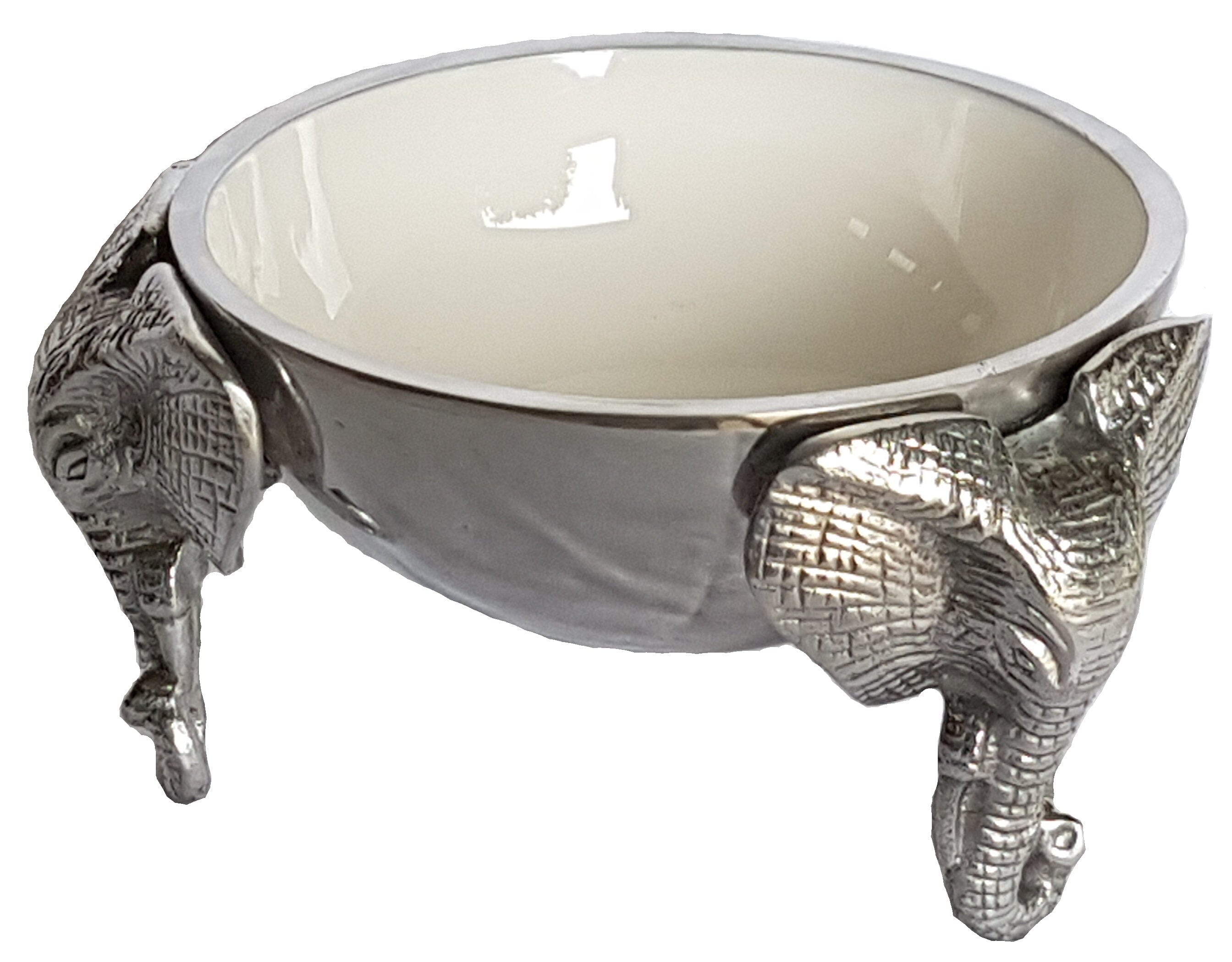 Zawadi 'Elephant' Round Snack Bowl Pewter & Aluminium Zawadi White