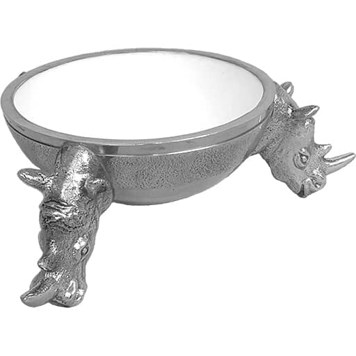Zawadi 'Rhino' Round Snack Bowl Pewter & Aluminium Zawadi White